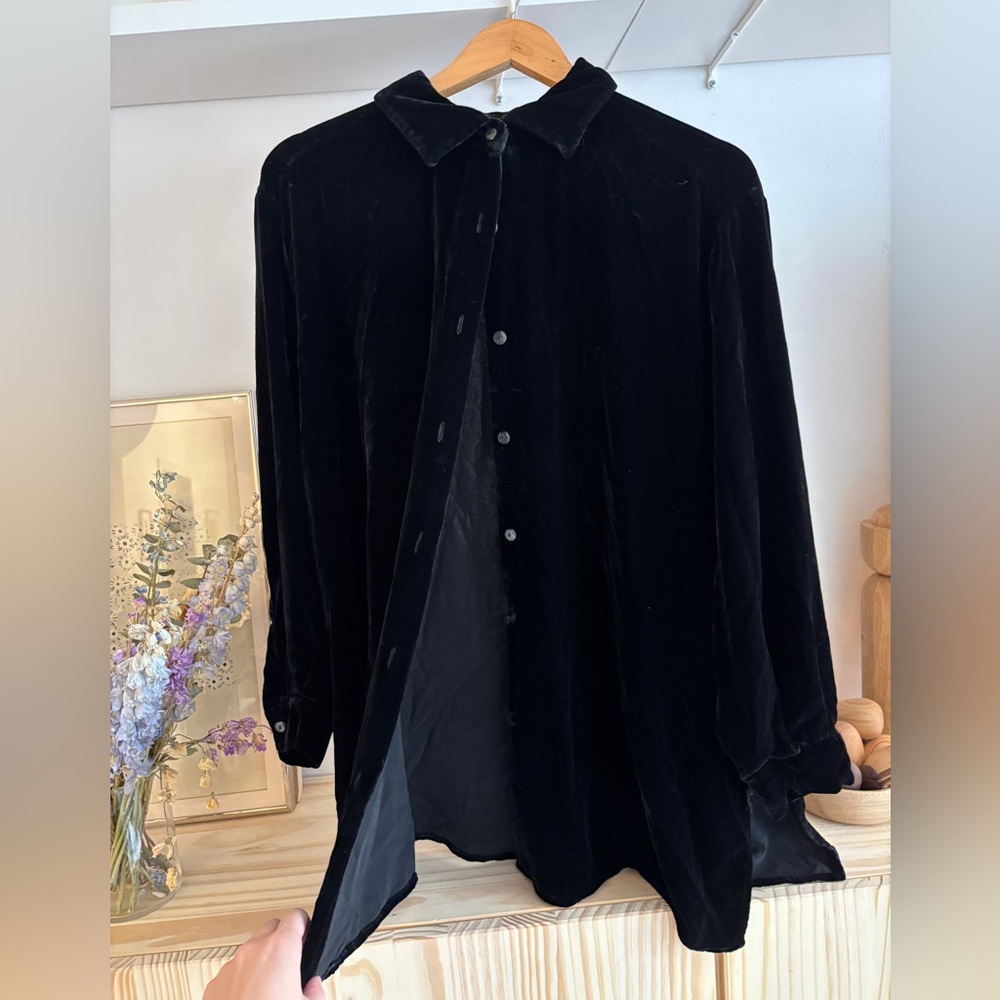 Black Velvet Button-Up Shirt